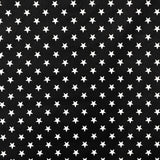 115CM PRINTED POLY COTTON WHITE STARS BLACK BACKGROUND