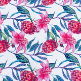 PRINTED COTTON CANVAS - PINK ON WHITE PROTEA