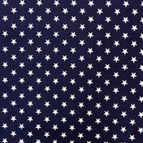 115CM PRINTED POLY COTTON WHITE STARS NAVY BACKGROUND