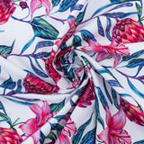PRINTED COTTON CANVAS - PINK ON WHITE PROTEA