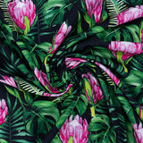 PRINTED COTTON CANVAS - PINK ON BLACK PROTEA