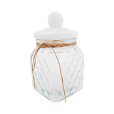 CANNISTER GLASS WHITE CERAMIC LID SML